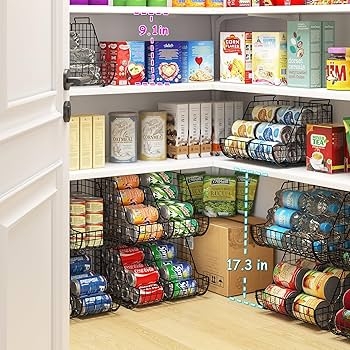 Can Organizer Black Three-Tier Gravity Fed Slanted Pantry Storage