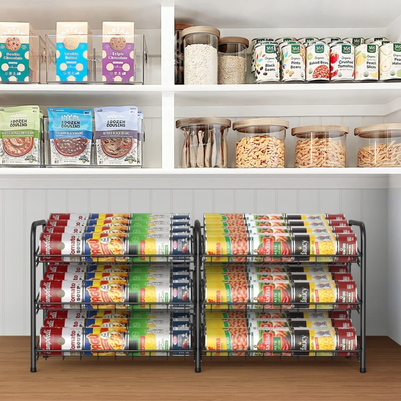 Can Organizer Black Three-Tier Gravity Feed Pantry Beverage Storage