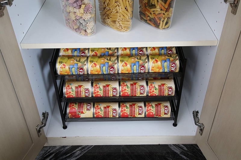 Can Organizer White Three-Tiered Wire Gravity Fed Kitchen Storage