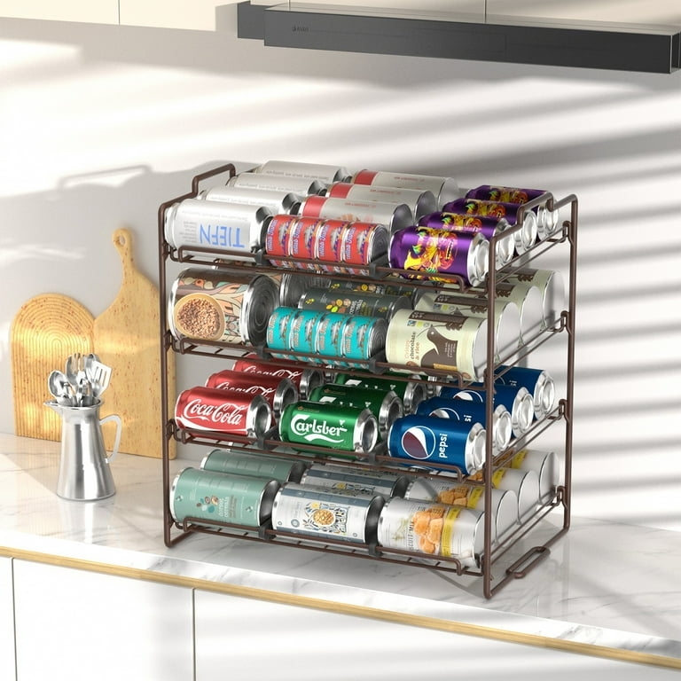 Can Rack Organizer Black 4-Tier Stackable Gravity Feed Storage