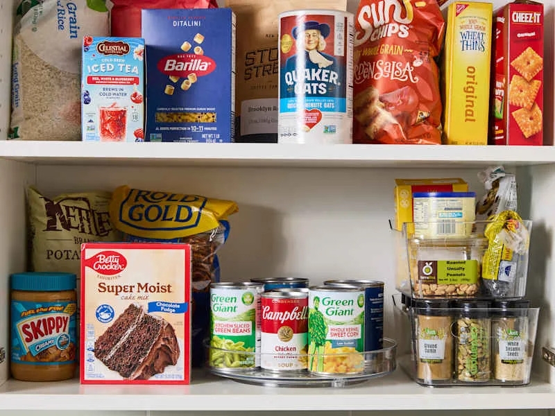Canned Food San Marzano Labels Stacked Open Wood Shelving Ideas