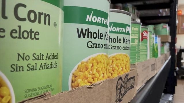 Canned Goods Bright Yellow Labels Stacked Bulk Storage