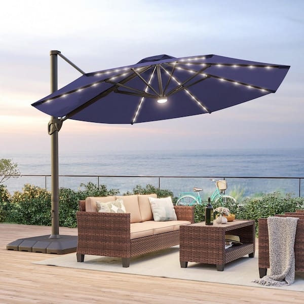 Cantilever Patio Umbrella, 11 ft Solar Powered Round