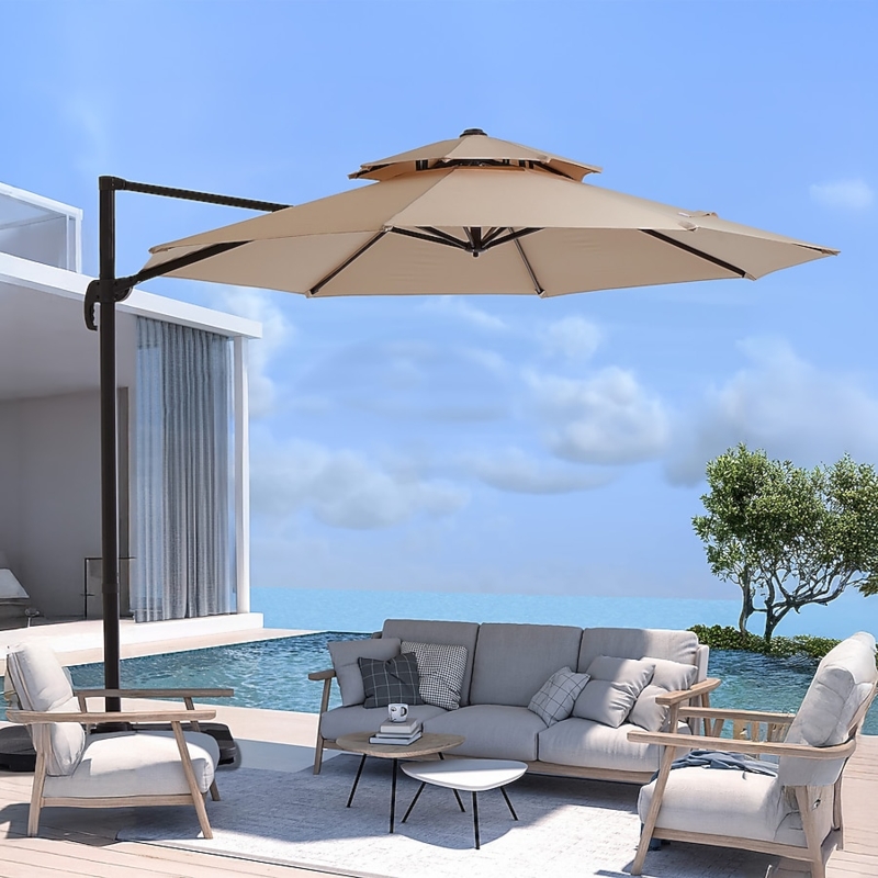 Cantilever Patio Umbrella Aluminum Frame Rooftop Setting Transitional