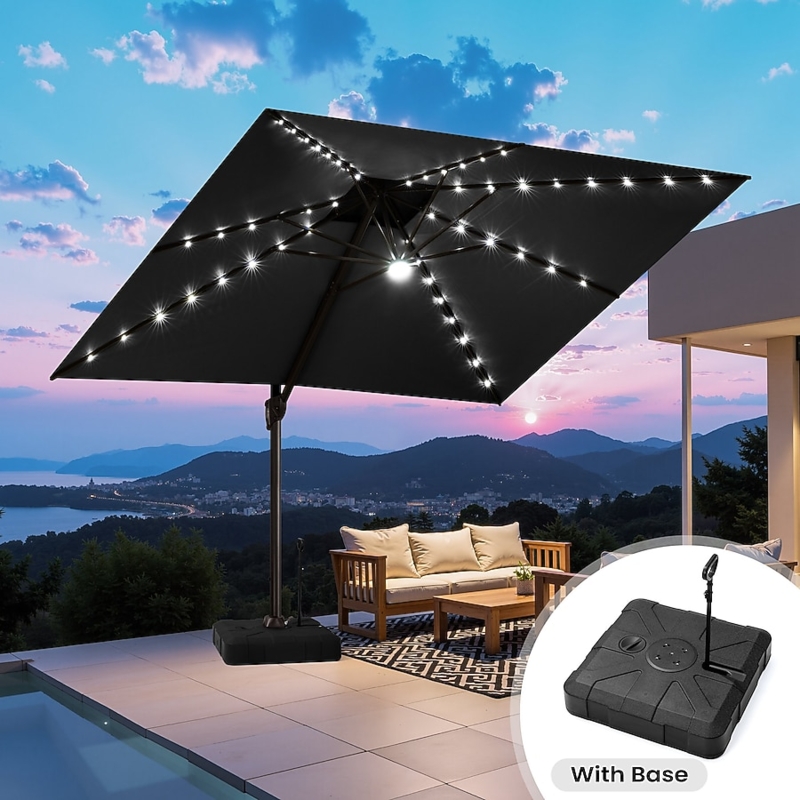 Cantilever Patio Umbrella Integrated Rib Lights Square Canopy Deck Glow