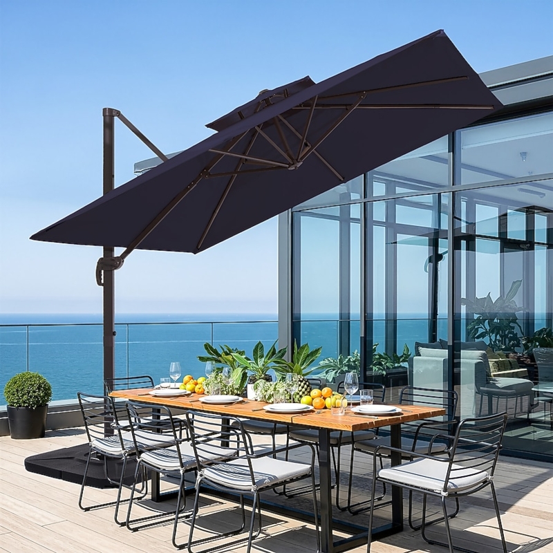 Cantilever Patio Umbrella with Aluminum Frame and LEDs