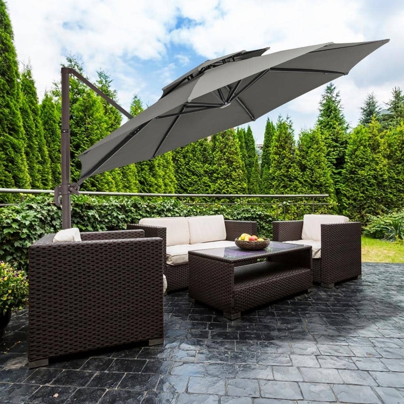 Cantilever Umbrella 13-Foot Span 360-Degree Rotation Charcoal Gray