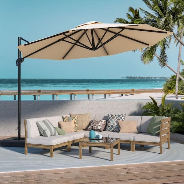 Cantilever Umbrella Cross Frame Base Vented Canopy Modern Deck Shade