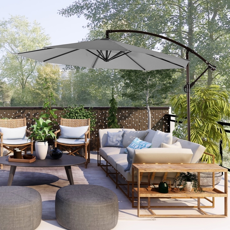 Cantilever Umbrella Gray White Stripes Offset Pole Modern Coastal