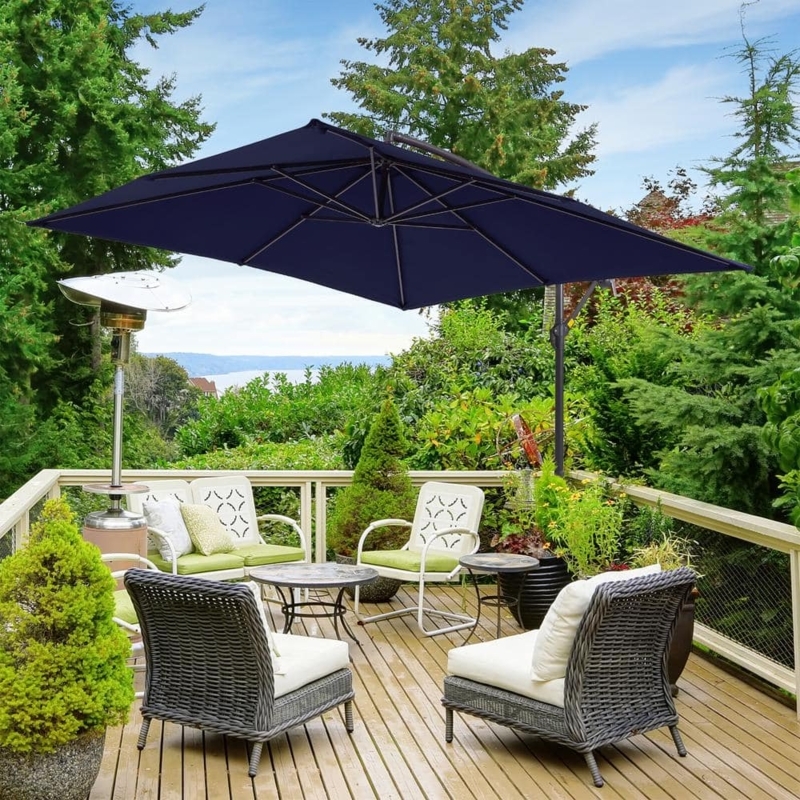 Cantilever Umbrella Square Navy Blue Fabric Steel Frame Offset
