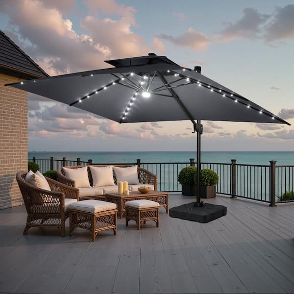 Cantilever Umbrella Weighted Cross Base Vented Canopy Offset
