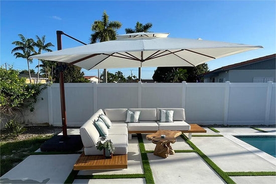 Cantilever Umbrella with Dark Metal Frame and Base