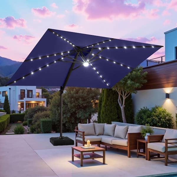 Cantilever Umbrella with Solar Cap and Heavy Duty Base