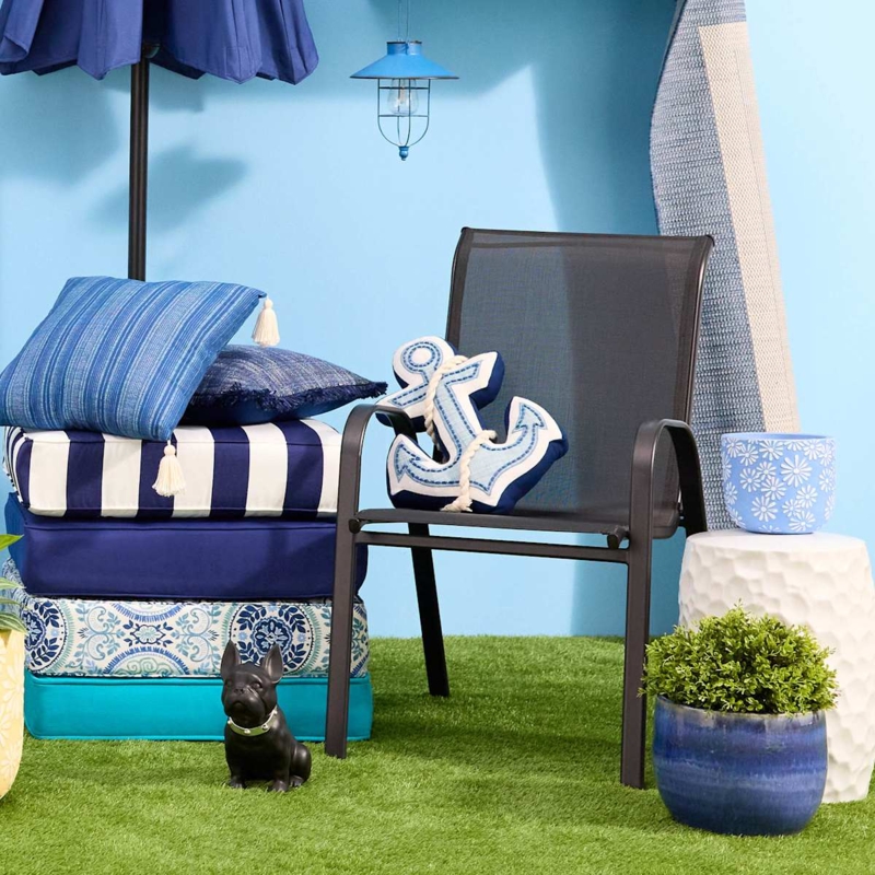 Canvas Like Outdoor Seat Cushion Boxed Edges Matching Piping Deep Seat