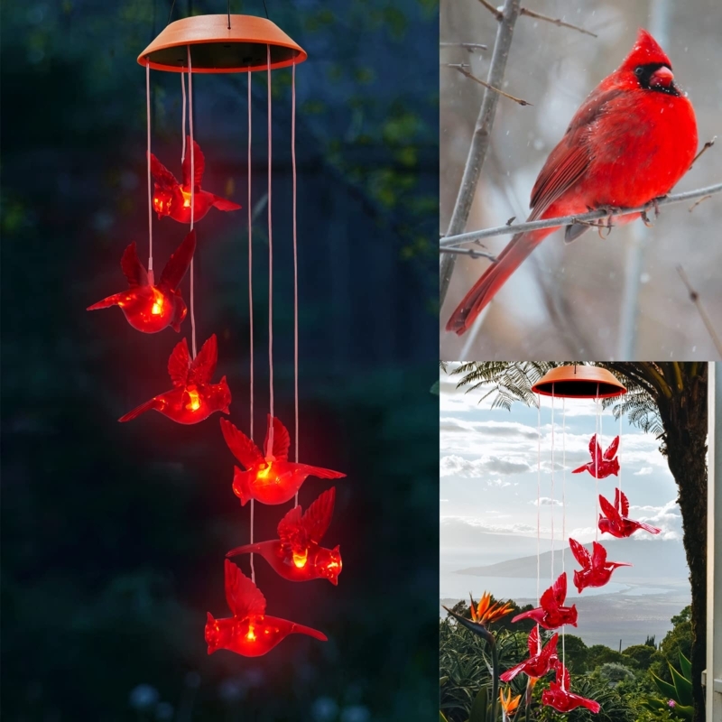 Cardinal Motif Solar Wind Chime with Tiered Hanging Design