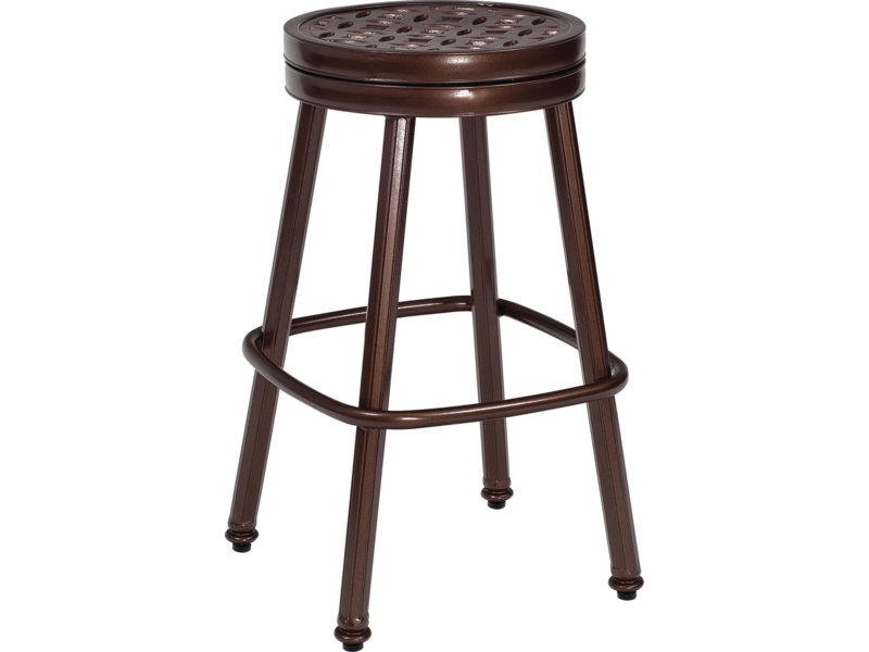 Cast Aluminum Swivel Bar Stool with Lattice Back and Scrolled Arms