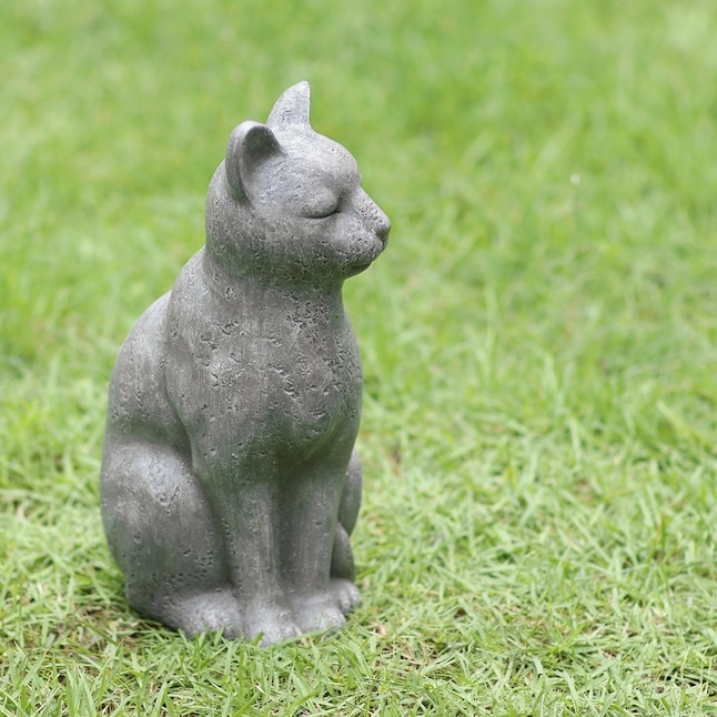 Cat Statue Curled Pose Weathered Finish Molded Fur Texture Rustic