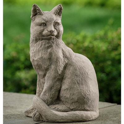 Cat Statue Realistic Tabby Grey White Playful Pose Garden Accent