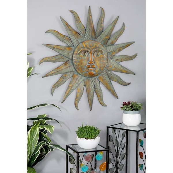 Celestial Wall Sculpture Sunburst Silhouette Distressed Metal