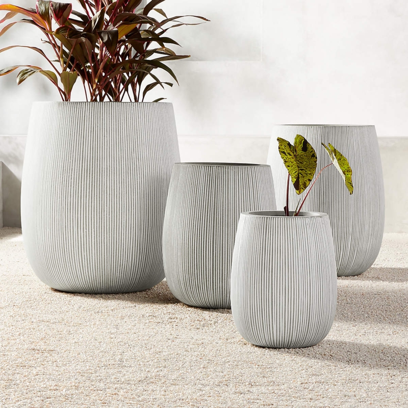 Cement Planter Set Pod Silhouette Grey Low Profile Garden Pots