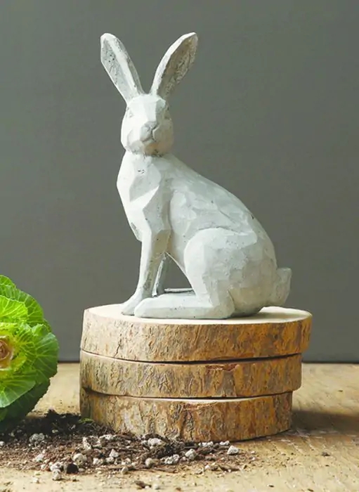 Cement Rabbit Garden Statue Sitting Pose Weathered Grey