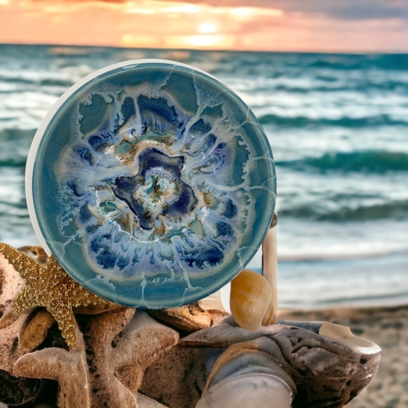 Ceramic Nesting Bowls with Dual Texture Sandy Exterior & Blue Glaze