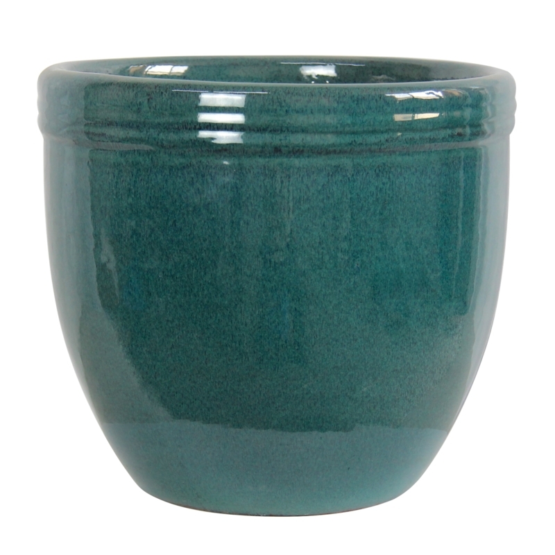 Ceramic Outdoor Planter, Extra Large Glossy Blue Ribbed Texture