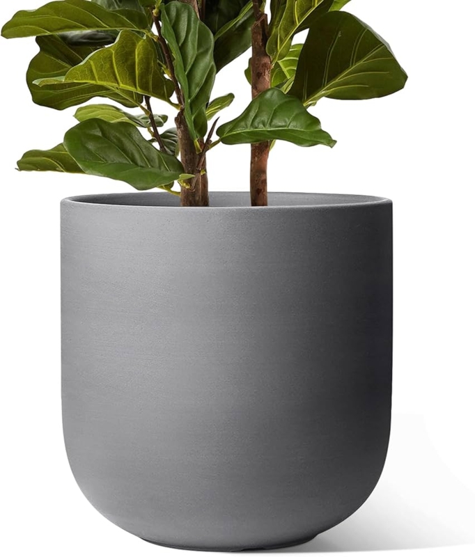 Ceramic Planter Set Wave Texture Charcoal Finish Modern Style