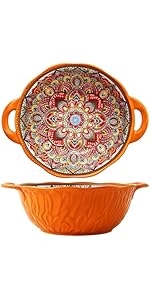 Ceramic Serving Bowl with Loop Handles, Artisanal Kitchen Tabletop Decor
