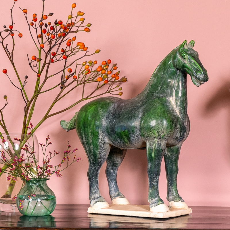 Ceramic Statue Crackle Glaze Tang Style Silhouette Saddle Detail