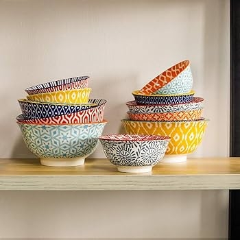 Cereal Bowl Set Colorful Ceramic High-Gloss Stackable Design