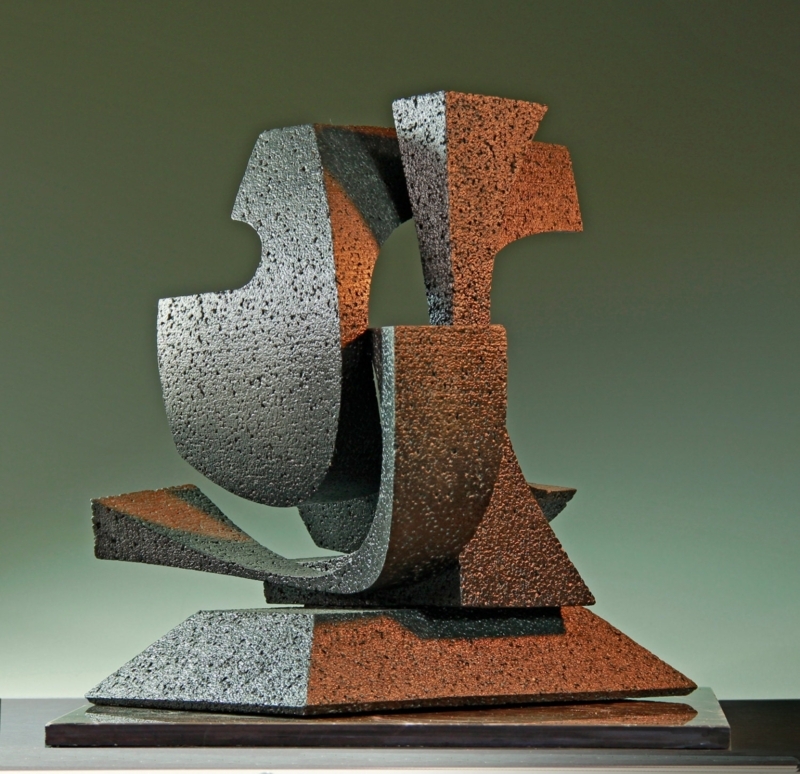 Charcoal Abstract Sculpture Interlocking Planes Architectural Metal Art
