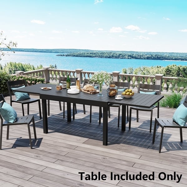Charcoal Aluminum Patio Dining Set with Expandable Leaf