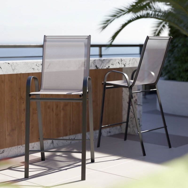 Charcoal Grey Slat Back Outdoor Barstool Flex Comfort Patio
