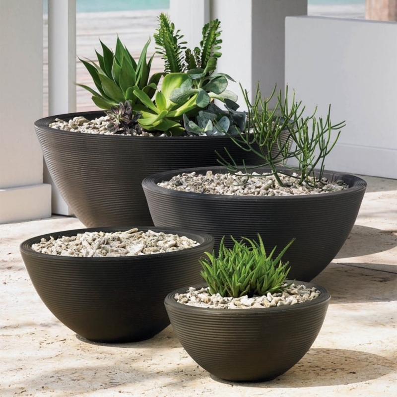Charcoal Matte Garden Planters Bowl Silhouette Graduated Trio Set
