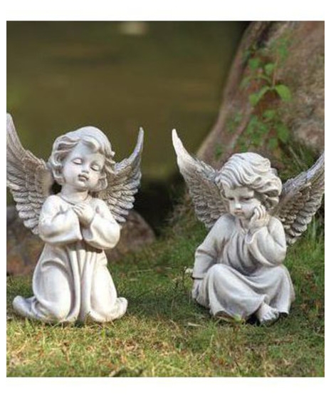 Cherub Figurine Kneeling Prayer Pose with Praying Hands, Matte