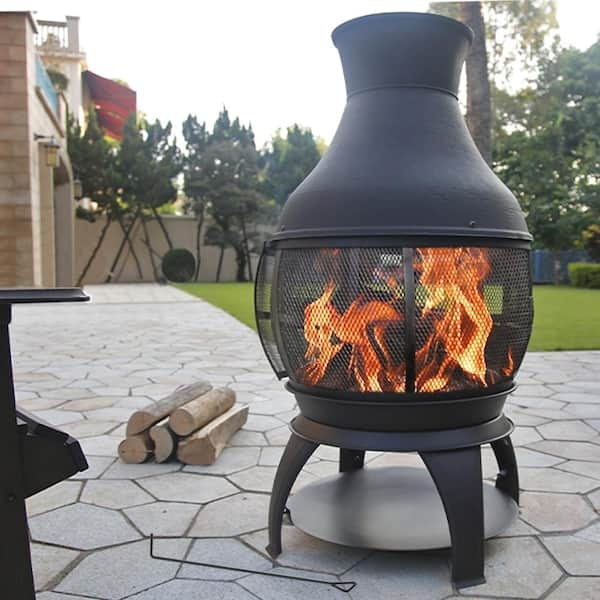 Chiminea Black Metal Pyramid Design on Four Legged Base