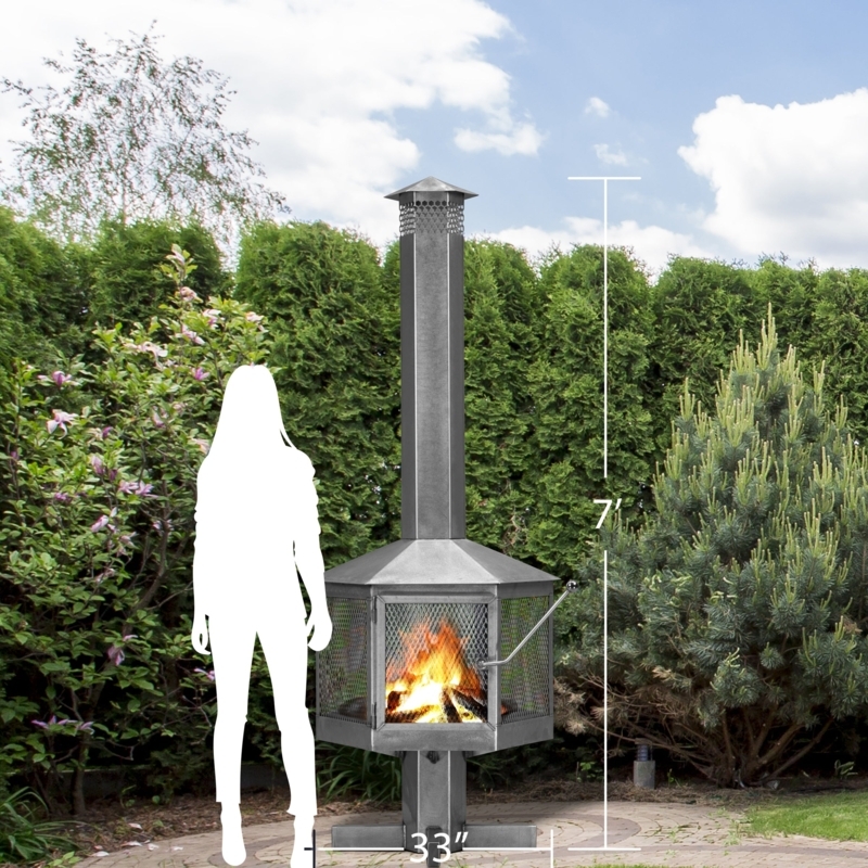Chiminea Brushed Steel Finish Pyramid Silhouette, Minimalist Patio Heater