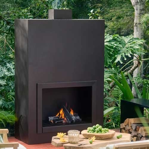 Chiminea Pyramidal Silhouette Matte Black, Sculptural Wood Burning Backyard Heater