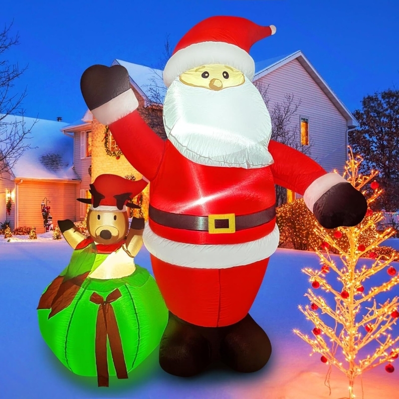Christmas Inflatable Santa Sleigh, 6 Ft Reindeer And Gifts LED Lit
