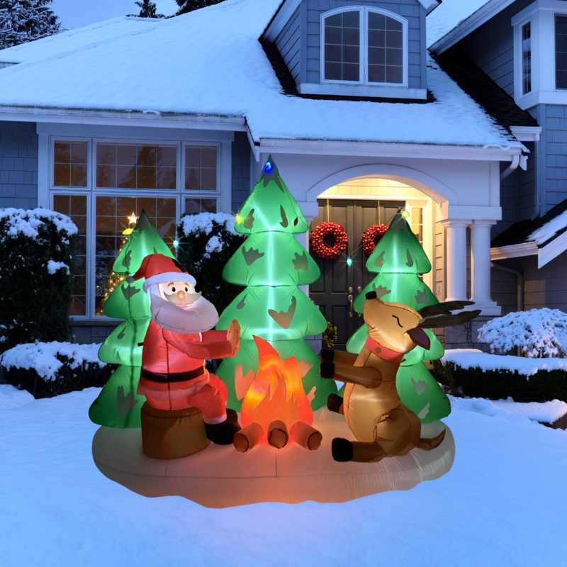 Christmas Inflatable Santa Sleigh, 8 Ft Reindeer Holiday Display