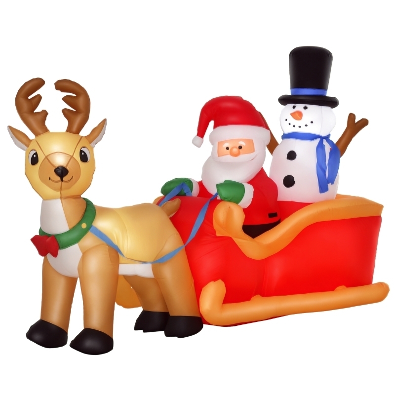 Christmas Inflatable Sleigh, 6.5 Ft Santa Reindeer And Snowman LED