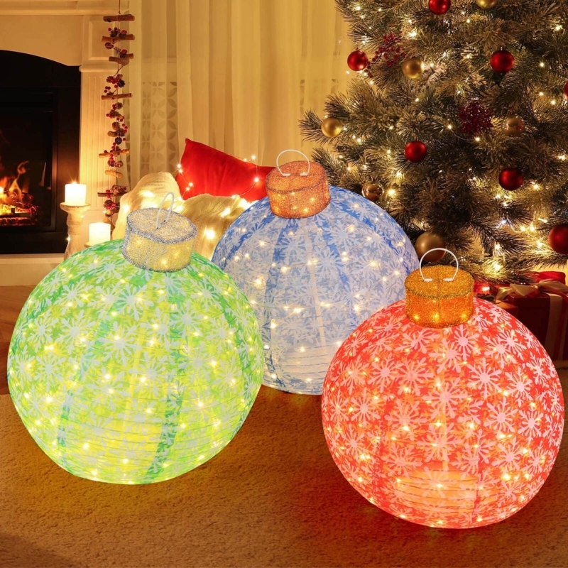 Christmas Ornament Lighted Pop Up Design Mesh Spheres Festive Lanterns