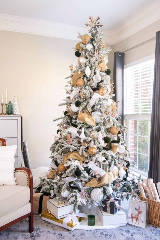 Christmas Tree Large Poinsettia Accents White Gold Glam Decor