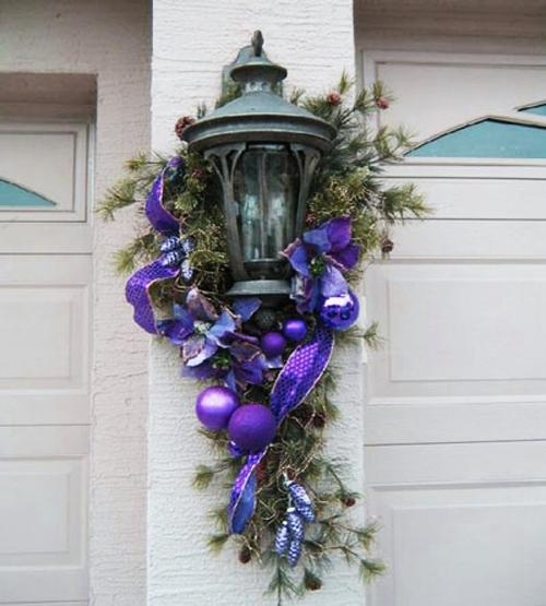 Christmas Tree Purple Accents Silver Ornaments Jewel Tone Glam