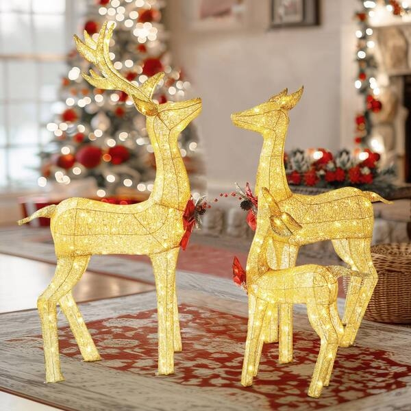 Christmas Yard Decoration Reindeer Family Lighted Wireframe Art
