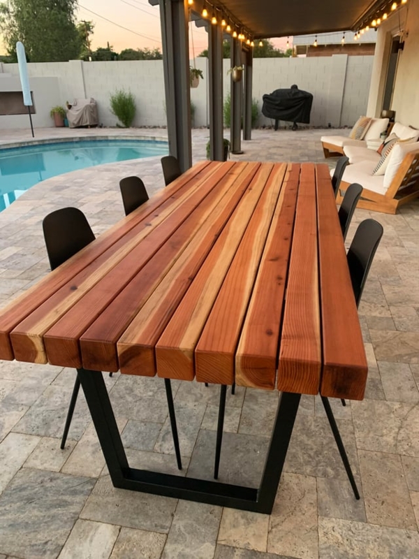 Chunky Block Leg Dining Table Thick Slab Top Wood Toned Minimalist