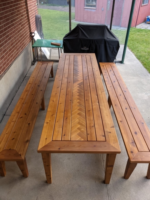 Chunky Wood Rustic Farmhouse Outdoor Dining Set with Benches