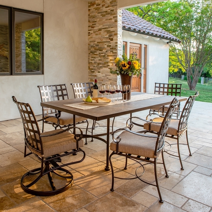 Classic Patio Dining Set Wrought Iron Lattice Scroll Arms Black