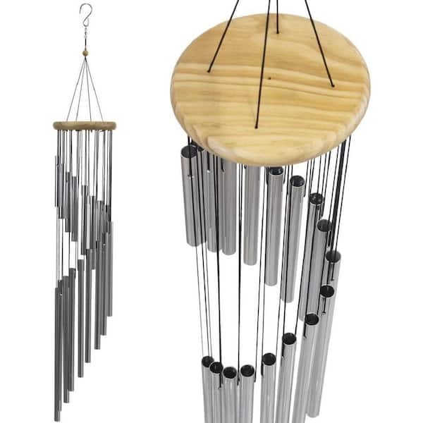 Classic Silver Tubular Wind Chimes with Black Wood Accents